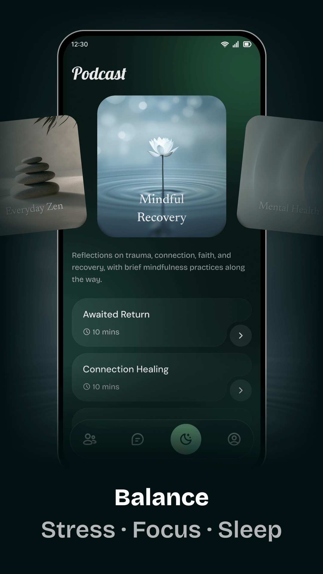 Clarifind podcasts experience for balance, stress, focus, and sleep